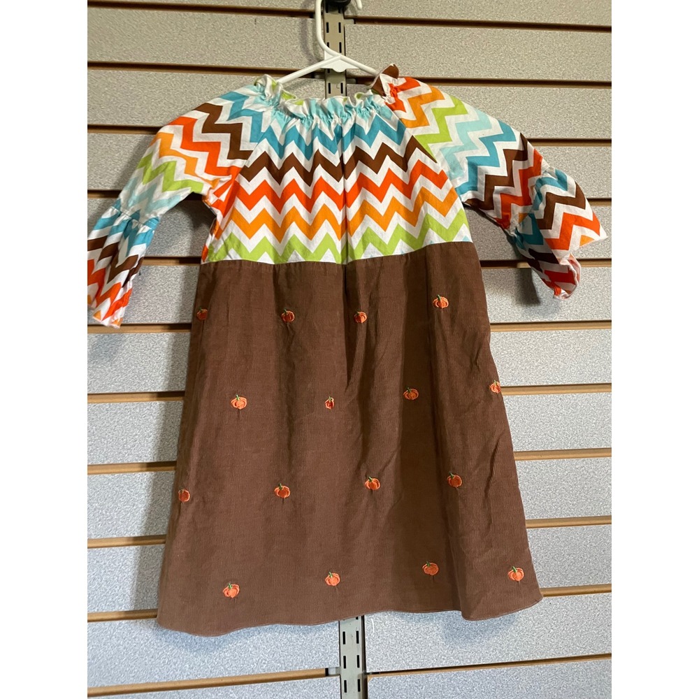 Lolly Wolly Doodle‎ Girls Brown Corduroy Pumpkin Dress Size 5 Chevron